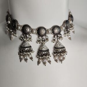 Vintage Silver and Pearl Handmade Bollywood Chocker / Necklace 1950's